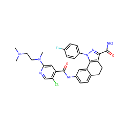 CN(C)CCN(C)c1cc(C(=O)Nc2ccc3c(c2)-c2c(c(C(N)=O)nn2-c2ccc(F)cc2)CC3)c(Cl)cn1 ZINC000049746352