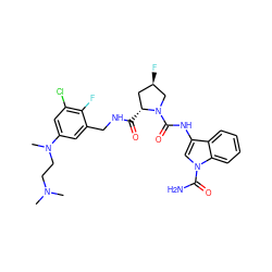 CN(C)CCN(C)c1cc(Cl)c(F)c(CNC(=O)[C@@H]2C[C@@H](F)CN2C(=O)Nc2cn(C(N)=O)c3ccccc23)c1 ZINC000147974234
