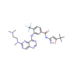 CN(C)CCN(C)c1ncc2ncnc(Nc3cc(C(=O)Nc4cc(C(C)(C)C)on4)ccc3C(F)(F)F)c2n1 ZINC000148081181