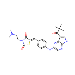 CN(C)CCN1C(=O)S/C(=C\c2ccc(Nc3cnc4[nH]cc(C(=O)C(C)(C)C)c4n3)cc2)C1=O ZINC000148919223