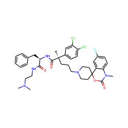 CN(C)CCNC(=O)[C@@H](Cc1ccccc1)NC(=O)[C@](C)(CCCN1CCC2(CC1)OC(=O)N(C)c1ccc(F)cc12)c1ccc(Cl)c(Cl)c1 ZINC000169348417