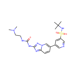CN(C)CCNC(=O)Nc1nc2ccc(-c3cncc(S(=O)(=O)NC(C)(C)C)c3)cn2n1 ZINC000084706413