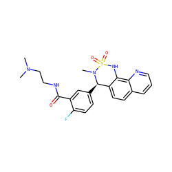 CN(C)CCNC(=O)c1cc([C@@H]2c3ccc4cccnc4c3NS(=O)(=O)N2C)ccc1F ZINC000201627022