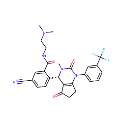 CN(C)CCNC(=O)c1cc(C#N)ccc1[C@H]1C2=C(CCC2=O)N(c2cccc(C(F)(F)F)c2)C(=O)N1C ZINC001772579750
