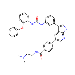 CN(C)CCNC(=O)c1ccc(-c2cnc3[nH]cc(-c4cccc(NC(=O)Nc5ccccc5Oc5ccccc5)c4)c3c2)cc1 ZINC000042921403