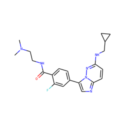 CN(C)CCNC(=O)c1ccc(-c2cnc3ccc(NCC4CC4)nn23)cc1F ZINC000072178194
