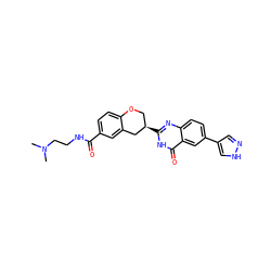 CN(C)CCNC(=O)c1ccc2c(c1)C[C@H](c1nc3ccc(-c4cn[nH]c4)cc3c(=O)[nH]1)CO2 ZINC000066074290