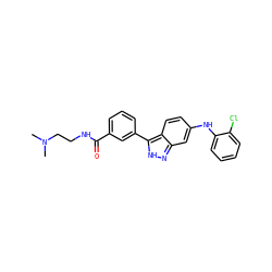 CN(C)CCNC(=O)c1cccc(-c2[nH]nc3cc(Nc4ccccc4Cl)ccc23)c1 ZINC000028528735