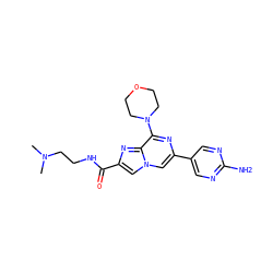 CN(C)CCNC(=O)c1cn2cc(-c3cnc(N)nc3)nc(N3CCOCC3)c2n1 ZINC000084688803