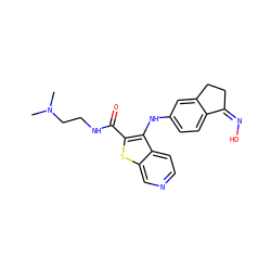 CN(C)CCNC(=O)c1sc2cnccc2c1Nc1ccc2c(c1)CC/C2=N/O ZINC000102823747