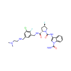 CN(C)CCNCc1cc(Cl)c(F)c(CNC(=O)[C@@H]2C[C@@H](F)CN2C(=O)Nc2cn(C(N)=O)c3ccccc23)c1 ZINC000148123497
