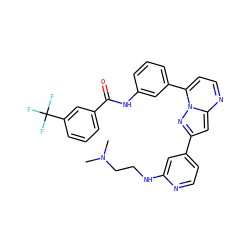 CN(C)CCNc1cc(-c2cc3nccc(-c4cccc(NC(=O)c5cccc(C(F)(F)F)c5)c4)n3n2)ccn1 ZINC000049781294