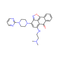 CN(C)CCNc1cc(N2CCN(c3ncccn3)CC2)c2noc3c2c1C(=O)c1ccccc1-3 ZINC001772655504