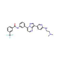CN(C)CCNc1ccc(-c2cnn3c(-c4cccc(NC(=O)c5cccc(C(F)(F)F)c5)c4)ccnc23)cn1 ZINC000049777629