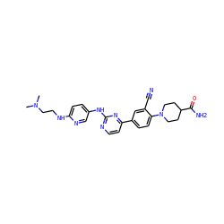 CN(C)CCNc1ccc(Nc2nccc(-c3ccc(N4CCC(C(N)=O)CC4)c(C#N)c3)n2)cn1 ZINC000143607076