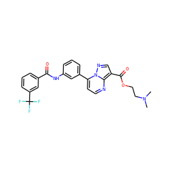 CN(C)CCOC(=O)c1cnn2c(-c3cccc(NC(=O)c4cccc(C(F)(F)F)c4)c3)ccnc12 ZINC000043122556