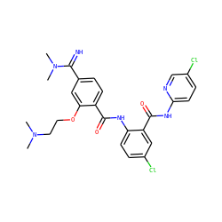 CN(C)CCOc1cc(C(=N)N(C)C)ccc1C(=O)Nc1ccc(Cl)cc1C(=O)Nc1ccc(Cl)cn1 ZINC000044417088