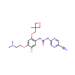CN(C)CCOc1cc(OCC2(C)COC2)c(NC(=O)Nc2cnc(C#N)cn2)cc1Cl ZINC000014956203