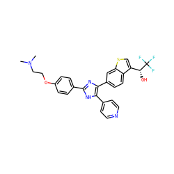 CN(C)CCOc1ccc(-c2nc(-c3ccc4c([C@@H](O)C(F)(F)F)csc4c3)c(-c3ccncc3)[nH]2)cc1 ZINC000095588340