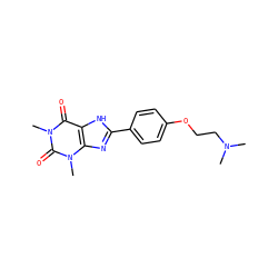 CN(C)CCOc1ccc(-c2nc3c([nH]2)c(=O)n(C)c(=O)n3C)cc1 ZINC000103269581