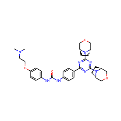 CN(C)CCOc1ccc(NC(=O)Nc2ccc(-c3nc(N4[C@H]5CC[C@H]4COC5)nc(N4[C@H]5CC[C@H]4COC5)n3)cc2)cc1 ZINC000261099391