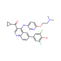 CN(C)CCOc1ccc(Nc2c(C(=O)C3CC3)cnc3ccc(-c4cc(F)c(O)c(Cl)c4)cc23)cn1 ZINC000114035725