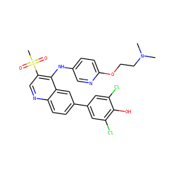CN(C)CCOc1ccc(Nc2c(S(C)(=O)=O)cnc3ccc(-c4cc(Cl)c(O)c(Cl)c4)cc23)cn1 ZINC000114037058