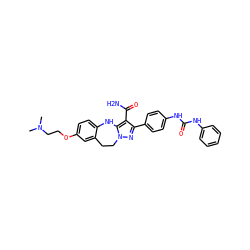 CN(C)CCOc1ccc2c(c1)CCn1nc(-c3ccc(NC(=O)Nc4ccccc4)cc3)c(C(N)=O)c1N2 ZINC000045336197
