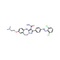 CN(C)CCOc1ccc2c(c1)CCn1nc(-c3ccc(NCc4c(Cl)cccc4Cl)cc3)c(C(N)=O)c1N2 ZINC000049757450