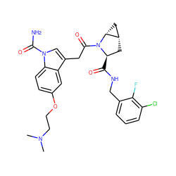 CN(C)CCOc1ccc2c(c1)c(CC(=O)N1[C@H](C(=O)NCc3cccc(Cl)c3F)C[C@H]3C[C@H]31)cn2C(N)=O ZINC000148067278