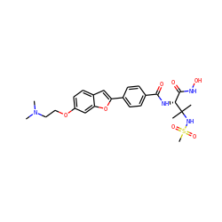 CN(C)CCOc1ccc2cc(-c3ccc(C(=O)N[C@H](C(=O)NO)C(C)(C)NS(C)(=O)=O)cc3)oc2c1 ZINC001772628771