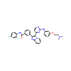 CN(C)CCOc1cccc(Nc2nccc(-c3c(-c4cccc(C(=O)Nc5ccc(F)cc5F)c4)nc4ccccn34)n2)c1 ZINC000113541039