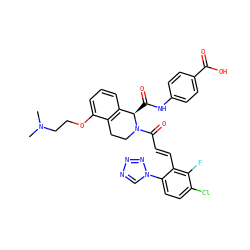 CN(C)CCOc1cccc2c1CCN(C(=O)/C=C/c1c(-n3cnnn3)ccc(Cl)c1F)[C@@H]2C(=O)Nc1ccc(C(=O)O)cc1 ZINC000224068371