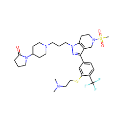 CN(C)CCSc1cc(-c2nn(CCCN3CCC(N4CCCC4=O)CC3)c3c2CN(S(C)(=O)=O)CC3)ccc1C(F)(F)F ZINC000049649349