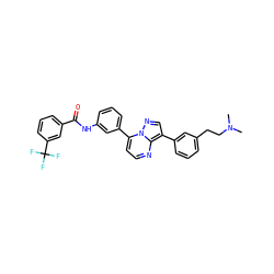 CN(C)CCc1cccc(-c2cnn3c(-c4cccc(NC(=O)c5cccc(C(F)(F)F)c5)c4)ccnc23)c1 ZINC000049777810