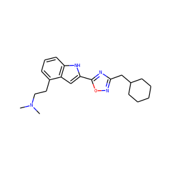 CN(C)CCc1cccc2[nH]c(-c3nc(CC4CCCCC4)no3)cc12 ZINC000036311397