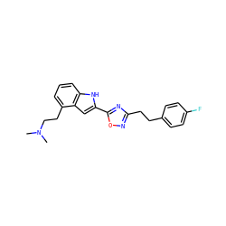 CN(C)CCc1cccc2[nH]c(-c3nc(CCc4ccc(F)cc4)no3)cc12 ZINC000036311385