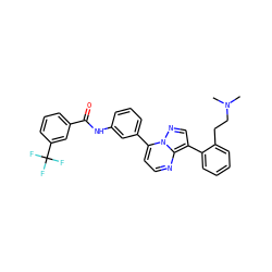 CN(C)CCc1ccccc1-c1cnn2c(-c3cccc(NC(=O)c4cccc(C(F)(F)F)c4)c3)ccnc12 ZINC000049778069