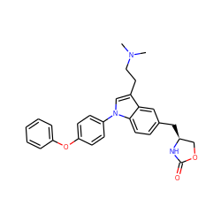 CN(C)CCc1cn(-c2ccc(Oc3ccccc3)cc2)c2ccc(C[C@H]3COC(=O)N3)cc12 ZINC000145376740