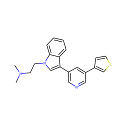 CN(C)CCn1cc(-c2cncc(-c3ccsc3)c2)c2ccccc21 ZINC000013538107