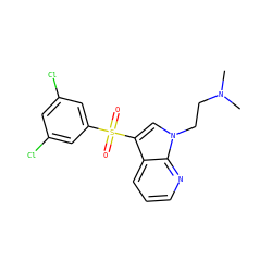 CN(C)CCn1cc(S(=O)(=O)c2cc(Cl)cc(Cl)c2)c2cccnc21 ZINC000045254179