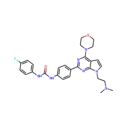 CN(C)CCn1ccc2c(N3CCOCC3)nc(-c3ccc(NC(=O)Nc4ccc(F)cc4)cc3)nc21 ZINC000049070284