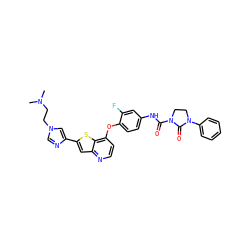 CN(C)CCn1cnc(-c2cc3nccc(Oc4ccc(NC(=O)N5CCN(c6ccccc6)C5=O)cc4F)c3s2)c1 ZINC000044306157