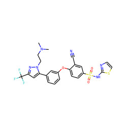 CN(C)CCn1nc(C(F)(F)F)cc1-c1cccc(Oc2ccc(S(=O)(=O)Nc3nccs3)cc2C#N)c1 ZINC000095585869