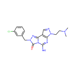 CN(C)CCn1ncc2c1nc(N)n1c(=O)n(Cc3cccc(Cl)c3)nc21 ZINC000071316029