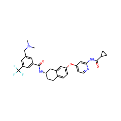 CN(C)Cc1cc(C(=O)N[C@H]2CCc3ccc(Oc4ccnc(NC(=O)C5CC5)c4)cc3C2)cc(C(F)(F)F)c1 ZINC000066123467