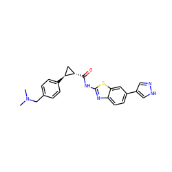 CN(C)Cc1ccc([C@H]2C[C@@H]2C(=O)Nc2nc3ccc(-c4cn[nH]c4)cc3s2)cc1 ZINC000095921410