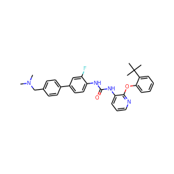 CN(C)Cc1ccc(-c2ccc(NC(=O)Nc3cccnc3Oc3ccccc3C(C)(C)C)c(F)c2)cc1 ZINC000096269945
