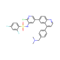 CN(C)Cc1ccc(-c2ccnc3ccc(-c4cnc(Cl)c(NS(=O)(=O)c5ccc(F)cc5F)c4)cc23)cc1 ZINC001772585170