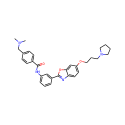 CN(C)Cc1ccc(C(=O)Nc2cccc(-c3nc4ccc(OCCCN5CCCC5)cc4o3)c2)cc1 ZINC001772632094